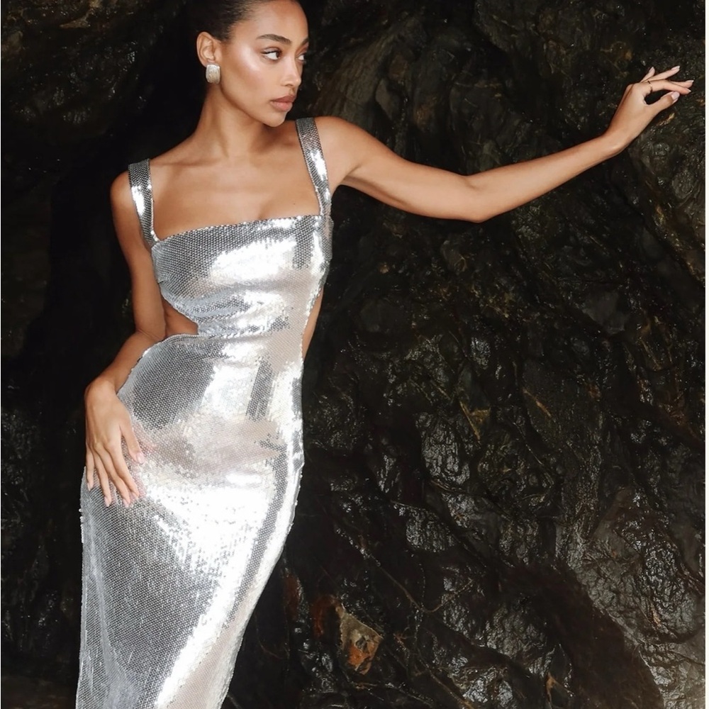Silver Sequin Evening Dress